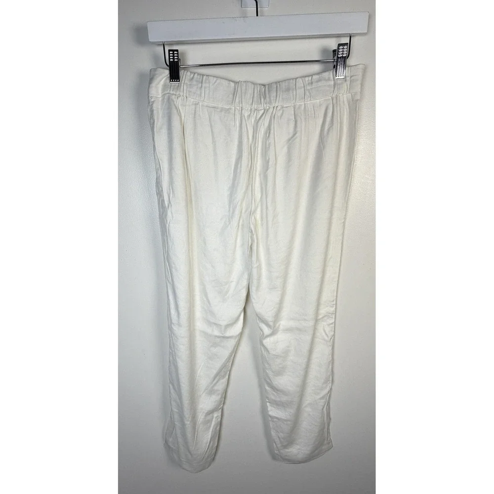 BABATON Size 8 White Cohen Linen Blend Crop Pleated Front & Elastic Pants NWOT